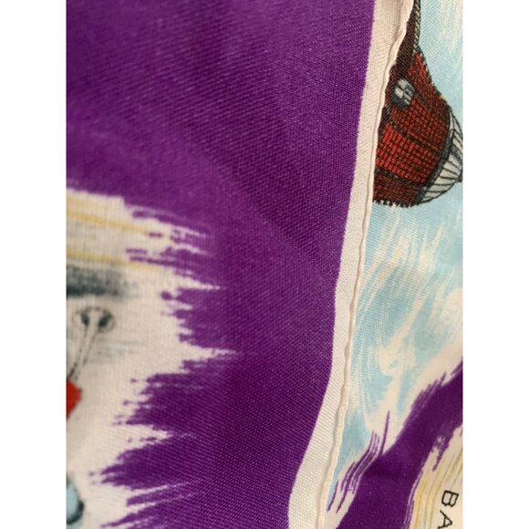 Vtg ITALY Bold Purple SOUVENIR SCARF Pisa Firenze FLORENCE Leaning Tower 29 x 30 - Picture 5 of 12